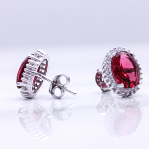 Pendientes de tuerca de racimo de cristal de rubí sintético, Gema roja de Plata de Ley 925 sólida, superventas - Product Image 4