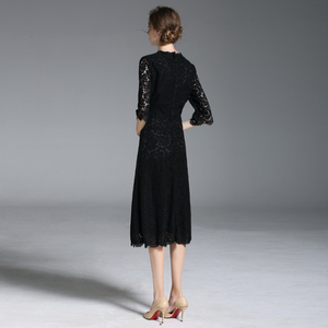 Negro manga larga señoras maduras vestido - Product Image 3