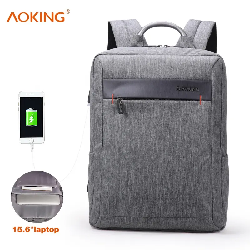 Aoking-Bolsos de oficina para hombre, mochila impermeable para ordenador portátil de negocios con carga usb, 15,6