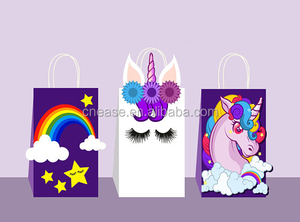 BD026 12 pièces sacs de cadeaux de fête <span class=keywords><strong>licorne</strong></span> rose, sacs en papier avec poignées pour enfants, sac de friandises pour bonbons, fournitures de fête d'anniversaire - Product Image 5