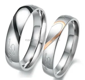 情侣刻字 “真爱” 不锈钢半心情侣戒指订婚热承诺戒指