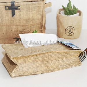100% burlap square handmade tissue box for home