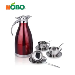 Thiết Kế Mới Tùy Chỉnh Cá Nhân Đôi Tường Thép Không Gỉ Coffee Pot Và 4 Tách Trà Đặt Với Đĩa