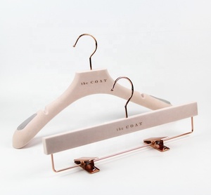 LY359 Pink velvet coat hanger luxury flocking plastic clothes hanger