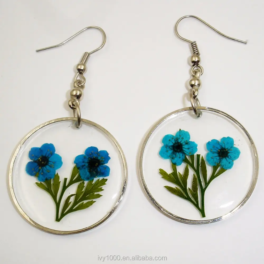 Großhandel Harz Ohrringe mit echten Blumen in runden Creolen Geschenk für Mädchen