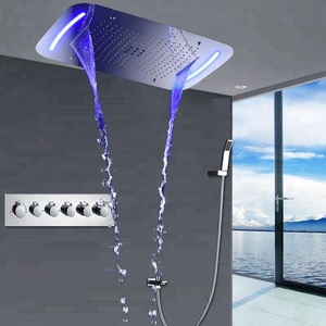 Ensemble de <span class=keywords><strong>douche</strong></span> pluie encastré thermostatique à haut débit multifonction avec robinets de <span class=keywords><strong>douche</strong></span> LED, jet de brume, cascade et massage <span class=keywords><strong>pour</strong></span> salle de bain - Product Image 4
