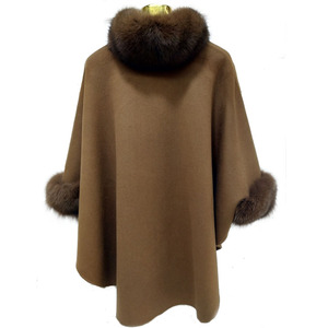 Nuovi Poncho Invernali da Donna in Lana con Bordo in Pelliccia di Volpe, Mantella in Vera Pelliccia, Scialle in Pelliccia - Product Image 6