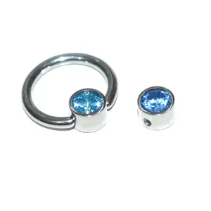 Astm F136 Body Jewelry Captive Bead Ring Met Platte Schijf Bezel Set Crystal