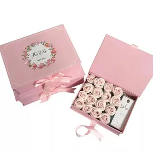 Valentine's Day Book Shape Magnet Closure Boxes With Ribbon Closure For Rose Flower Packing