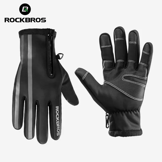 ROCKBROS Cycling Mitten Equipment Winter Touch Screen Bicycle Anti-slip Warm Rainproof Windproof Thermal Full Finger Bike Gloves
