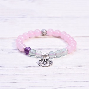 <span class=keywords><strong>Bracelet</strong></span> extensible en <span class=keywords><strong>pierre</strong></span> <span class=keywords><strong>naturelle</strong></span> de <span class=keywords><strong>quartz</strong></span> <span class=keywords><strong>rose</strong></span> pour femmes, pendentif arbre de vie, <span class=keywords><strong>bracelet</strong></span> en perles de <span class=keywords><strong>pierre</strong></span> fluorite - Product Image 1