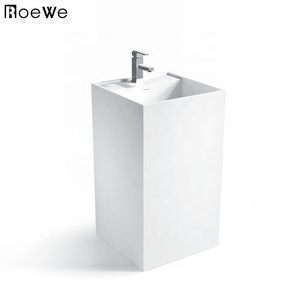 Lavabo sur pied en surface solide pour salle de bain, lavabo pour se laver les mains, <span class=keywords><strong>colonne</strong></span> en <span class=keywords><strong>pierre</strong></span> de résine coulée, lavabo autoportant composite - Product Image 4