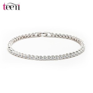 Platinum Teemi Wholesale 2015 Mujeres de lujo plateado genuino Ronda Clear CZ novia de la boda Pulseras y brazaletes de tenis - Product Image 1