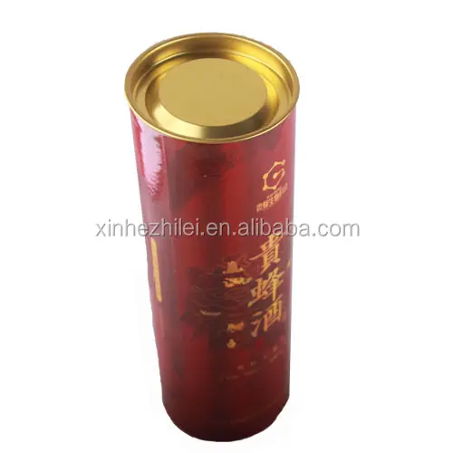 Wine packaging round box/gold color iron cover cylinder box paper tube/cardboard cylinder packaging box for mailing