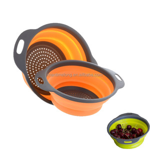 2pcs conjunto plegable redonda colador vegetal de la fruta de la cesta de lavado de colador plegable escurridor con cocina herramienta - Product Image 2