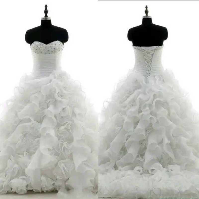 NW1293 Satin Organza with Beaded Top Wedding Gown Ruffle Skirt Bridal Dress
