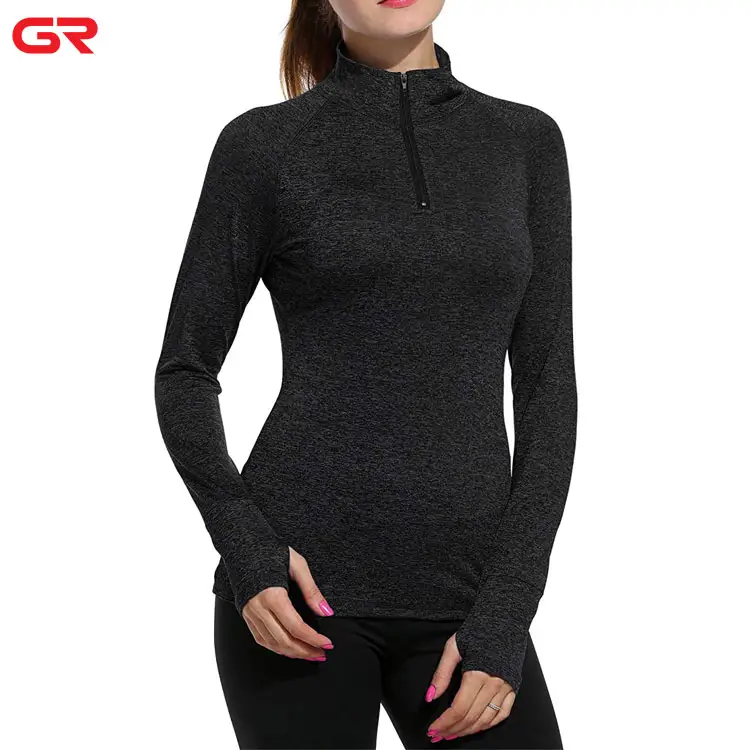 Eco-friendly Custom Women's Yoga Zipper Top Four-way Stretch Stand-Collar Slim Fit Raglan Long Sleeve for Gym Fitness Wear