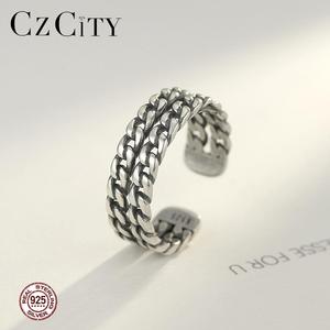 CZCITY Two Line Cuban Chain <strong>Sterling</strong> <strong>Silver</strong> Woman Popular Cute Twist Link Chain <strong>Adjustable</strong> Cuban <strong>Ring</strong> - Product Image 4