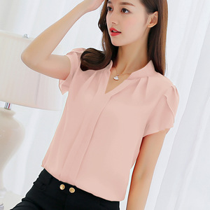 Signore di Stile coreano Camicette Del Manicotto Del Bicchierino Più Il Formato Chiffon Mujer Camisas Camicetta - Product Image 4