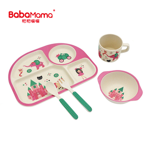 Non Toxique Réutilisable Château 5 Pièce Enfant Dîner Ensemble de bambou Bébé Alimentation Bol Cuillère Fourchette Tasse pour Les Garçons et Les Filles - Product Image 1