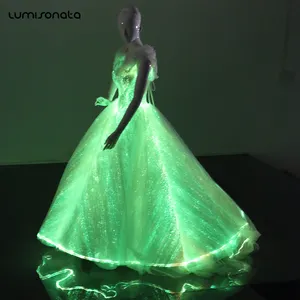 Vestido de novia de lujo con luz LED, fibra óptica, Formal