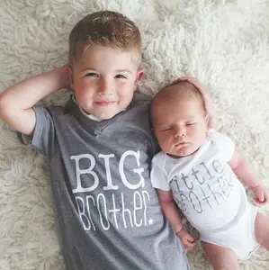 2017 New GRAY Little Brother Baby Boy Top 2-7Years Romper and Big Brother T-shirt Family Matching Clothes