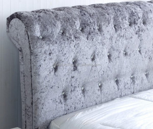 Beautiful Crushed Velvet <strong>Sleigh</strong> <strong>Bed</strong> with Diamante - Choice of Colours Available
