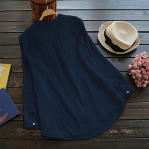 Donne della molla di Grandi Dimensioni Con Scollo A V A Maniche Lunghe in Tessuto 100% Cotone Parti Superiori Del Partito Camicia Casual Vintage Lavoro OL Camicetta ED038 - Product Image 5