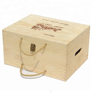 Gỗ Thông Tự Nhiên 6 Chai Rượu Vang Hộp Lưu Trữ Có Tay Cầm Và Nắp - Product Image 1