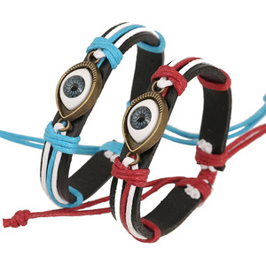 Pulsera de cáñamo de cuero con abalorio de ojo de aleación de moda, pulsera de cuerda de cera de cuero de ojo del <span class=keywords><strong>diablo</strong></span> Popular de alta calidad, regalo - Product Image 1