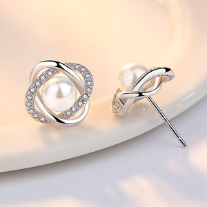 Boucles d'oreilles à clous torsadées en perles de cristal, argent sterling 925, bijoux pour femmes - Product Image 3