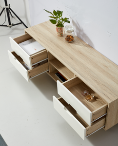 מבריק לבן עם 3D אלון 4 מגירות מודרני טלוויזיה stand רבד צרפתית סגנון יחידת טלוויזיה קבינט - Product Image 3