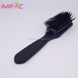 Top Grade Soft Touch rivestimento in gomma nove file di plastica nera spazzola per capelli uomini - Product Image 6