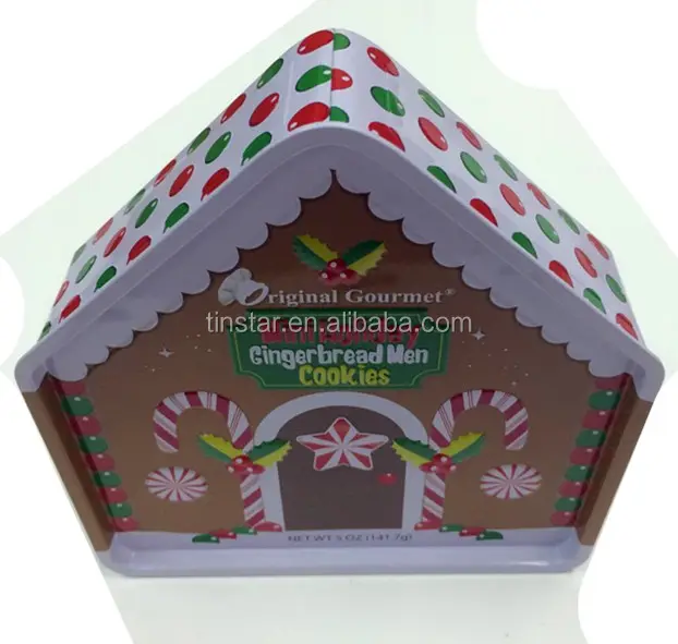 Custom special embossed design house shaped tin box for Christmas candy box