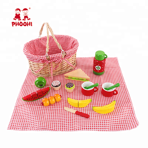 Pretend Play Food Set Fruits <strong>Cakes</strong> Children Simulation <strong>Wooden</strong> Picnic Basket Set <strong>Toy</strong> for Kids - Product Image 2
