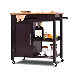 Wooden Kitchen Trolley Minimalist Wood Material 2 Shelf Kitchen Trolley Dinning Food Cart With Storage