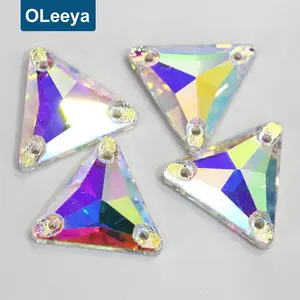 Gemas triangulares de Cristal AB para coser en vestidos de boda, calidad 5A, 12mm, venta al por mayor