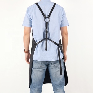 CHANGRONG Custom Black Leather Waterproof Cotton Canvas Beauty Salon <strong>Bib</strong> <strong>Apron</strong> Sleeveless Style with Pockets - Product Image 4