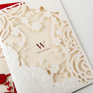 Chino rojo blanco elegante corte láser Tarjeta de invitación de boda de alta calidad tarjetas de boda - Product Image 5