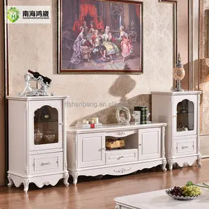 Classical European Style White Wooden TV Stand