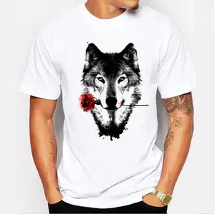 Custom Wolf diseño hombres impreso algodón camiseta blanca