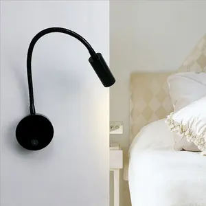 Lâmpada led de leitura com gola de cisne, flexível 1*3w, luz de parede com interruptor