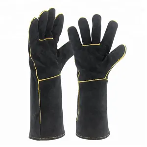 Swelder 14inch Premium Black Cowhide Leather Heat Resistant Welding BBQ Glove with Cotton Liner