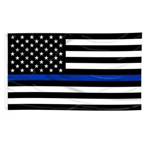 Thin Blue Line American Flag 3x5 FT Flag Honoring Men and Women of Law Enforcement Black White Blue With Brass Grommets