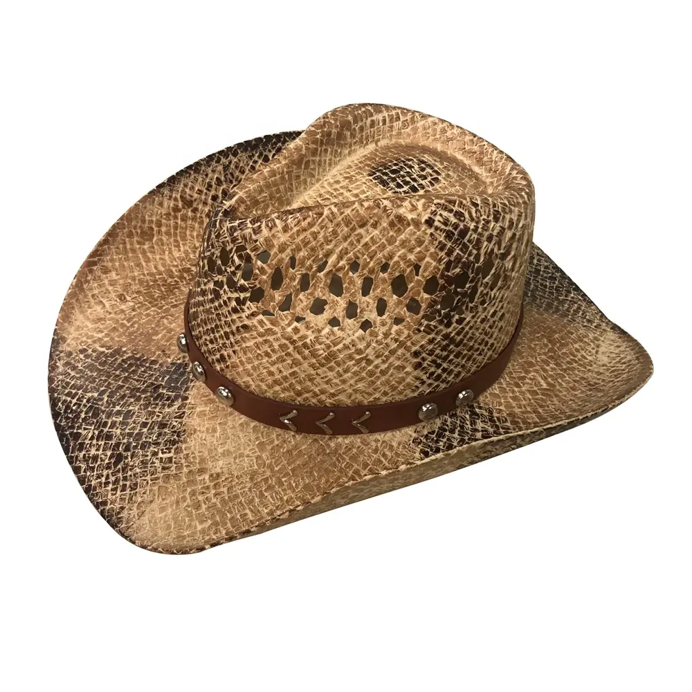 Bandas de cuero occidental Vintage para hombre, sombrero vaquero dorado de paja de papel, barato