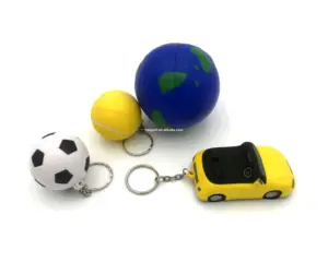 Cheap Anti Stress Ball PU Toy Car / Car Shape Anti Stress Ball With Keychain Round Ball Soft Key Rings Promotional Toys