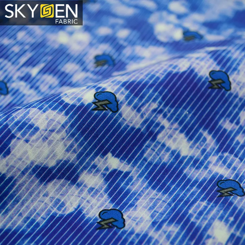 Skygen सादे बुनाई नरम 100% कपास धारीदार बादल प्रिंट कपड़े