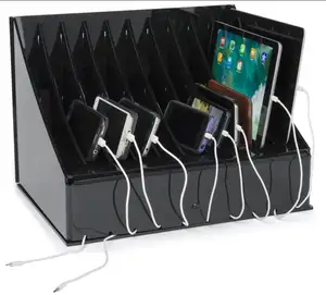 Acryl Charging Station w/Verstelbare Verdelers, 10 Slots, Bliksem en Micro-USB-Zwart