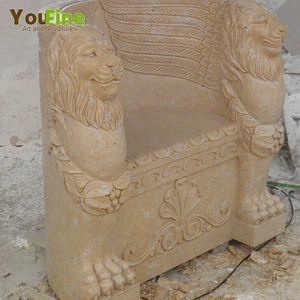 Buiten Tuin Geel Marmer Stoel Met Leeuwenkop - Product Image 5