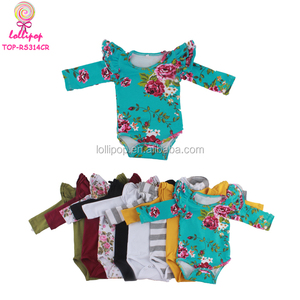 Pagliaccetto per neonati e bambine all'ingrosso <span class=keywords><strong>abbigliamento</strong></span> da Boutique floreale e solido in bianco a 3 strati di cotone manica a balbuzie per bambini - Product Image 2